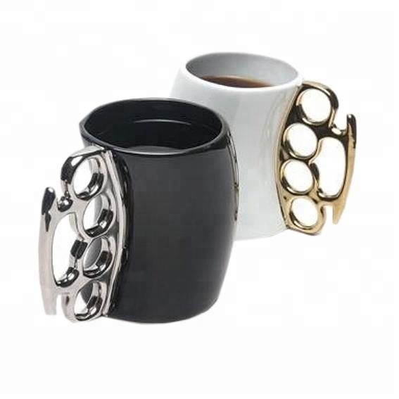 Fist shape 4 ring special handle promotion wholesale white blank bulk ceramic mug